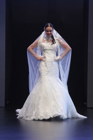 ZAGREB, CROATIA - OCTOBER 27: Fashion model wears wedding dress made by Vesna Sposa on 'Wedding days' show, October 27, 2012 in Zagreb, Croatia.のeditorial素材