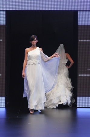 ZAGREB, CROATIA - OCTOBER 27: Fashion model wears wedding dress made by Nancy on 'Wedding days' show, October 27, 2012 in Zagreb, Croatia.のeditorial素材
