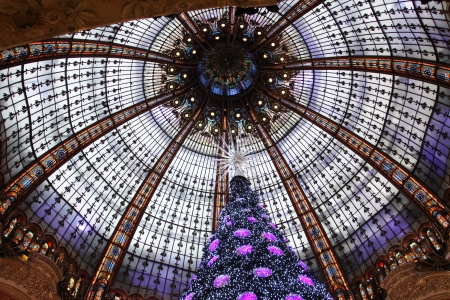 PARIS - NOVEMBER 11: The Christmas tree at Galeries Lafayette, trade pavilions with perfume, November 11, 2012, Paris, France. Many famous perfume brands represent their production here.のeditorial素材