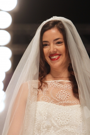 ZAGREB, CROATIA - FEBRUARY 16: Fashion model wears wedding dress made by Vesna Sposa on 'Wedding days' show, February 16, 2013 in Zagreb, Croatia.のeditorial素材
