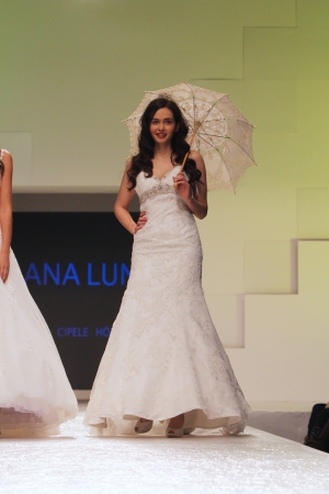 ZAGREB, CROATIA - FEBRUARY 16: Fashion model wears wedding dress made by Ana Luna on 'Wedding days' show, February 16, 2013 in Zagreb, Croatia.のeditorial素材