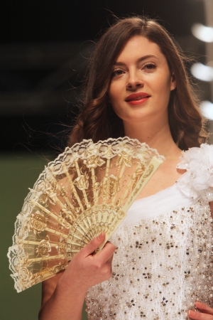 ZAGREB, CROATIA - FEBRUARY 16: Fashion model wears wedding dress made by Ana Luna on 'Wedding days' show, February 16, 2013 in Zagreb, Croatia.のeditorial素材