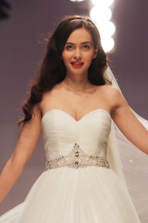 ZAGREB, CROATIA - FEBRUARY 16: Fashion model wears wedding dress made by Vesna Sposa on 'Wedding days' show, February 16, 2013 in Zagreb, Croatia.のeditorial素材