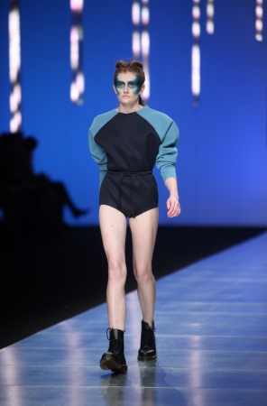 ZAGREB, CROATIA - MARCH 14  Fashion model wears clothes made by Petra Vuletic   Sasa Hortig on  PERWOLL FASHION HR  show on March 14, 2013 in Zagreb, Croatia のeditorial素材