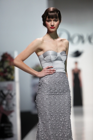 ZAGREB, CROATIA - MARCH 15: Fashion model wears clothes made by eNVy Room on "PERWOLL FASHION.HR" show on March 15, 2013 in Zagreb, Croatia.のeditorial素材