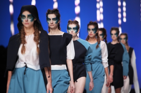 ZAGREB, CROATIA - MARCH 14  Fashion model wears clothes made by Petra Vuletic   Sasa Hortig on  PERWOLL FASHION HR  show on March 14, 2013 in Zagreb, Croatia のeditorial素材