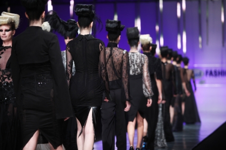 ZAGREB, CROATIA - MARCH 14  Fashion model wears clothes made by Ivica Skoko on  PERWOLL FASHION HR  show on March 14, 2013 in Zagreb, Croatia のeditorial素材