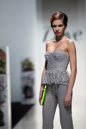 ZAGREB, CROATIA - MARCH 15  Fashion model wears clothes made by eNVy Room on  PERWOLL FASHION HR  show on March 15, 2013 in Zagreb, Croatia のeditorial素材