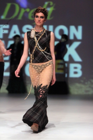 ZAGREB, CROATIA - May 09  Fashion model wears clothes made by Zjena Glamocanin on  ZAGREB FASHION WEEK  show on May 09, 2013 in Zagreb, Croatia のeditorial素材