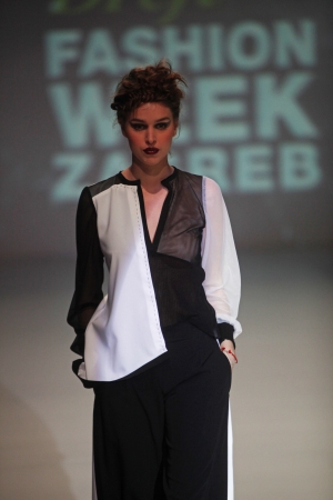 ZAGREB, CROATIA - May 10  Fashion model wears clothes made by Marica Pazanin on  ZAGREB FASHION WEEK  show on May 10, 2013 in Zagreb, Croatia のeditorial素材