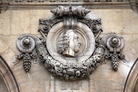 Architectural details of Opera National de Paris  Bach Facade sculpture  Grand Opera  Garnier Palace  is famous neo-baroque building in Paris, France - のeditorial素材