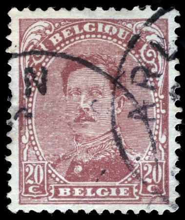 BELGIUM - CIRCA 1919  A stamp printed in Belgium shows image of King Albert I, circa 1919のeditorial素材