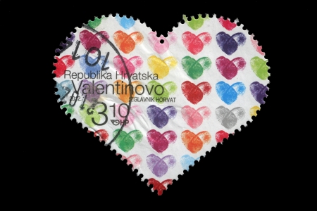 CROATIA - CIRCA 2012  stamp printed by Croatia shows heart, dedicated to Valentineのeditorial素材
