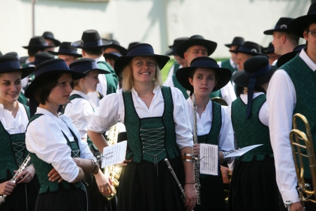 ZAGREB,CROATIA - JULY 19: Members of Music Society Sacilia from Schemmerberg in German national costume during the 47th International Folklore Festival in center of Zagreb, Croatia on July 19,2013のeditorial素材