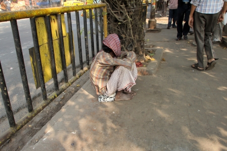 KOLKATA - NOVEMBER 28  Streets of Kolkata  Thousands of beggars are the most disadvantaged castes living in the streets on November 28, 2012 in Kolkata, India のeditorial素材