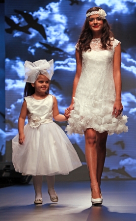 ZAGREB, CROATIA - OCTOBER 04: Fashion model wears dress made by Katjusha on 'Wedding days' show, October 04, 2013 in Zagreb, Croatia.のeditorial素材