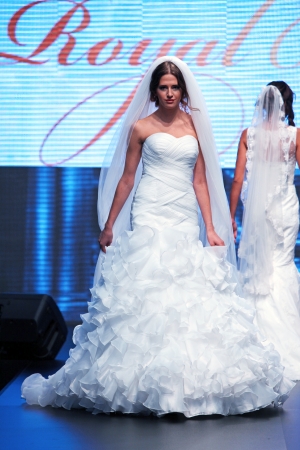 Fashion model wears dress made by Royal Bride on  Wedding days  show, October 04, 2013 in Zagreb, Croatiaのeditorial素材