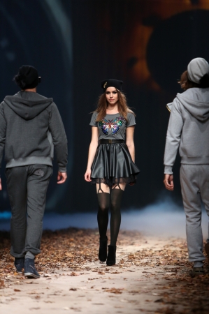 Fashion model wearing clothes designed by Elfs on the Cro a Porter show on October 24, 2013 in Zagreb, Croatia のeditorial素材