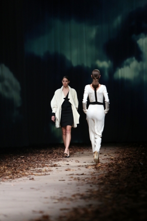 Fashion model wearing clothes designed by Arielo on the Cro a Porter show on October 24, 2013 in Zagreb, Croatia のeditorial素材