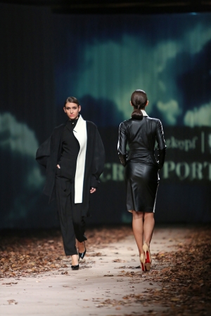 Fashion model wearing clothes designed by Arielo on the Cro a Porter show on October 24, 2013 in Zagreb, Croatia のeditorial素材