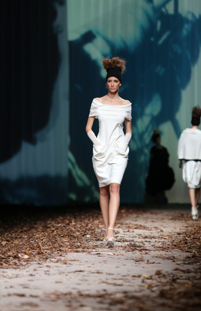 ZAGREB, CROATIA - OCTOBER 25  Fashion model wearing clothes designed by XD Xenia Design on the Cro a Porter show on October 25, 2013 in Zagreb, Croatia のeditorial素材