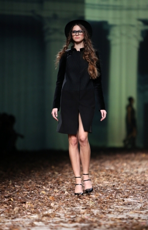 ZAGREB, CROATIA - OCTOBER 25: Fashion model wearing clothes designed by Linea Exclusive on the Cro a Porter show on October 25, 2013 in Zagreb, Croatia.のeditorial素材