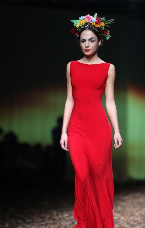 Fashion model wearing clothes designed by Anamarija Asanovic on the Cro a Porter show on October 25, 2013 in Zagreb, Croatia のeditorial素材