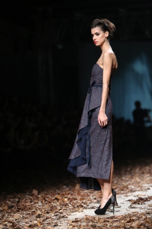 ZAGREB, CROATIA - OCTOBER 26: Fashion model wearing clothes designed by Teo P. za Mak on the Cro a Porter show on October 26, 2013 in Zagreb, Croatia.のeditorial素材