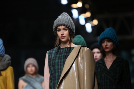 ZAGREB, CROATIA - OCTOBER 26: Fashion model wearing clothes designed by Sonja Lamut on the Cro a...
