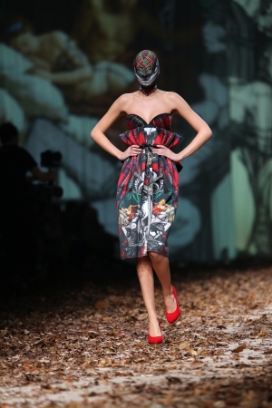 ZAGREB, CROATIA - OCTOBER 26  Fashion model wearing clothes designed by Zigman on the Cro a Porter show on October 26, 2013 in Zagreb, Croatia のeditorial素材