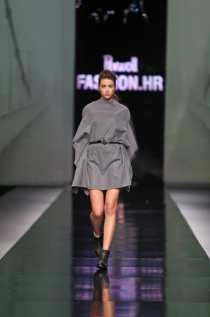 Fashion model wearing clothes designed by Pavla Aleksic on the  Fashion hr  show on October 19, 2013 in Zagreb, Croatia のeditorial素材