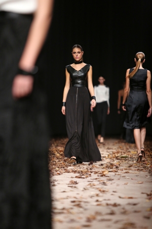 Fashion model wearing clothes designed by Nebo on the Cro a Porter show on October 23, 2013 in Zagreb, Croatia のeditorial素材