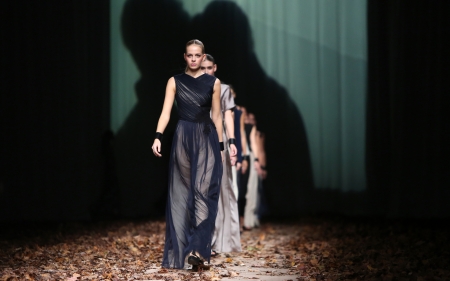 Fashion model wearing clothes designed by Nebo on the Cro a Porter show on October 23, 2013 in Zagreb, Croatia のeditorial素材