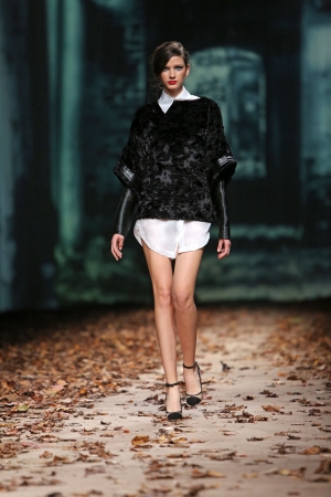 Fashion model wearing clothes designed by Manuel Maligec on the Cro a Porter show on October 23, 2013 in Zagreb, Croatia のeditorial素材