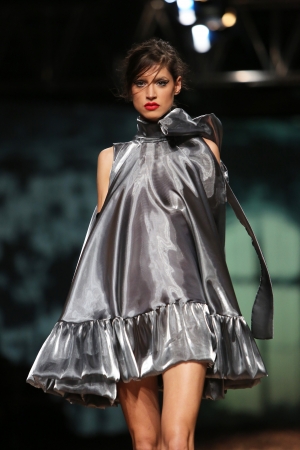 Fashion model wearing clothes designed by Manuel Maligec on the Cro a Porter show on October 23, 2013 in Zagreb, Croatia.のeditorial素材