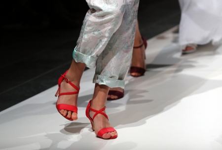 Fashion model wearing clothes designed by Vjera Vilicnik on the Zagreb Fashion Week show on November...