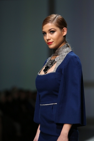 Fashion model wearing clothes designed by Marija Cvitanovic on the Zagreb Fashion Week show on November 23, 2013 in Zagreb, Croatia.のeditorial素材