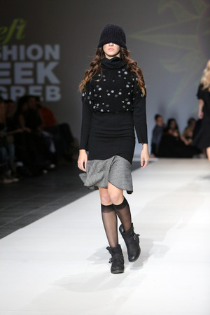 Fashion model wearing clothes designed by Ivana Popovic on the Zagreb Fashion Week show on November 22, 2013 in Zagreb, Croatia.のeditorial素材