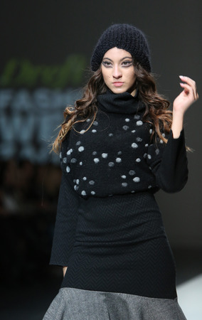 Fashion model wearing clothes designed by Ivana Popovic on the Zagreb Fashion Week show on November 22, 2013 in Zagreb, Croatia.のeditorial素材