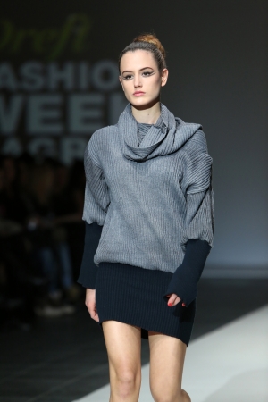 Fashion model wearing clothes designed by Ivana Popovic on the Zagreb Fashion Week show on November 22, 2013 in Zagreb, Croatia.のeditorial素材