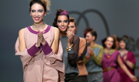 Fashion model wearing clothes designed by Iggy Popovic on the Zagreb Fashion Week show on November 22, 2013 in Zagreb, Croatia.のeditorial素材