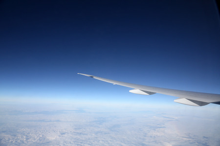 Wing of airplane from windowのeditorial素材