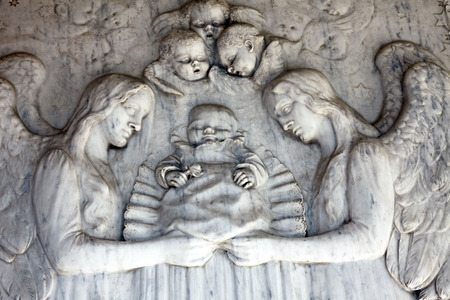 Detail of a mourning sculpture on a Mirogoj cemetery, Zagreb, Croatiaの写真素材