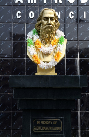 Monument of Rabindranath Tagore on February 10, 2014 in Kolkata, India, he became the first non-European to win the Nobel Prize in Literature in 1913 のeditorial素材