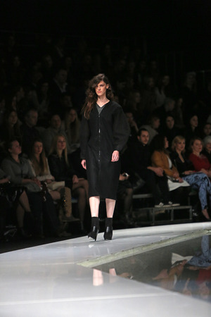 Fashion model wearing clothes designed by Marija Kulusic on the 'Fashion.hr' show on March 28, 2014 in Zagreb, Croatia.のeditorial素材