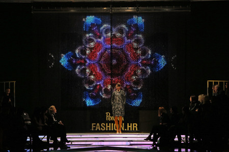 Fashion model wearing clothes designed by Ivica Skoko on the 'Fashion.hr' show on March 27, 2014 in Zagreb, Croatia.のeditorial素材