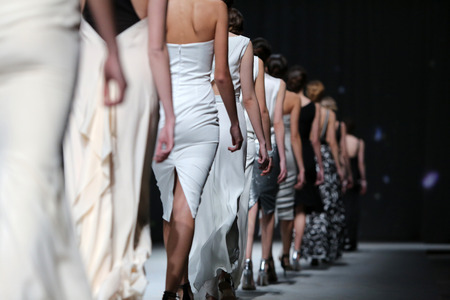 Fashion model wears clothes made by Nebo on "CRO A PORTER" show on April 09, 2014 in Zagreb, Croatiaのeditorial素材