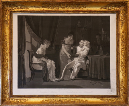 An engraved vintage illustration image of Napoleon Bonaparte with family now exhibited in the Villa dei Mulini, Portoferraio, Italyのeditorial素材