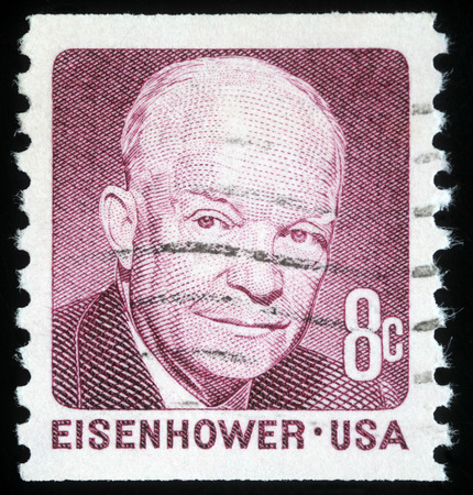 Stamp printed in the United States of America shows image of former US President Dwight Eisenhower, series, circa 1971のeditorial素材