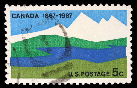 Stamp printed in United States of America shows Canada, 1867-1967, circa 1967の写真素材